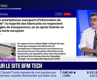 Replay Tech & Co, la quotidienne - À lire sur le site Tech&Co : 80% des smartphones manquent d'information de réparabilité, la majorité des fabricants ne respectent pas les règles de transparence, un an après l'entrée en vigueur du