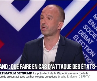 Replay BFM Politique - Défendre militairement le Groenland si les États-Unis envahissent le Groenland? Évidemmment, répond Manuel Bompard (LFI)