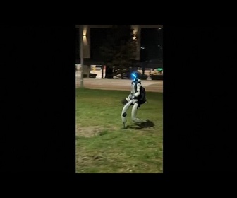 Replay Robot humanoïde pourchasse des sangliers sauvages à Varsovie, capitale polonaise