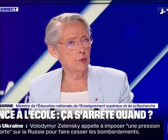 Replay BFM Politique - C'est d'une gravité extrême: Élisabeth Borne, ministre de l'Éducation, réagit à l'agression d'une professeure dans l'Essonne après le jet d'une porte du 4e étage par des élèves