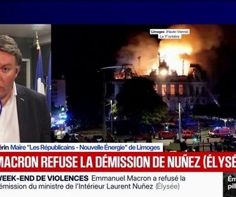 Replay BFM Première - Il est urgent de changer de doctrine en matière de maintien de l'ordre, assure Guillaume Guérin, maire LR de Limoges dont l'Hôtel de ville a été incendié