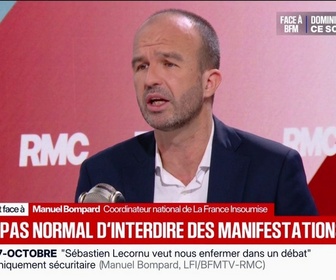 Replay Face à Face - Mouvements sociaux: Manuel Bompard, coordinateur national de La France Insoumise, ne trouve pas normal d'interdire (des) manifestations
