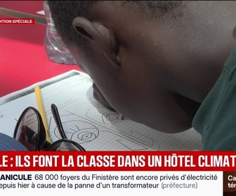 Replay BFM Première - On travaille dans de meilleures conditions: en raison de la canicule, ces élèves font classe dans un hôtel climatisé