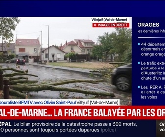 Replay 100% Mabrouk - De nombreux arbres couchés sur la route à Villejuif après de très fortes intempéries