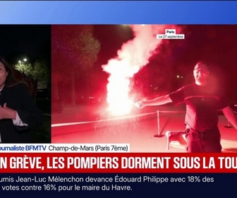 Replay BFM Première - Au pied de la tour Eiffel, les pompiers ont installé un campement pour signifier leur colère