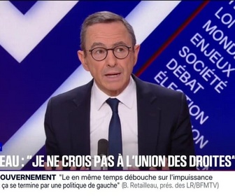 Replay BFM Politique - Le Rassemblement national appartient à l'arc républicain, ce qui n'est pas le cas de La France Insoumise, estime Bruno Retailleau (LR)