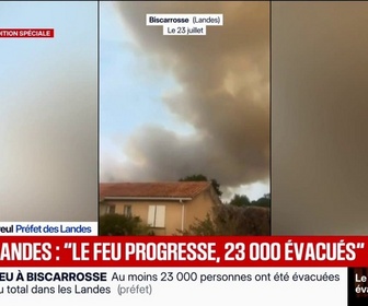 Replay BFM Première - Incendie à Biscarosse: Le feu a continué à progresser vers les habitations (...) on arrive à 23.000 évacués, indique le préfet des Landes