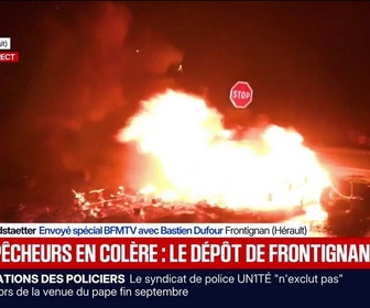 Replay BFM Première - Un dépôt pétrolier bloqué par des pêcheurs à Frontignan dans l'Hérault pour protester contre les prix du carburant