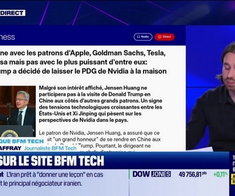 Replay Tech & Co, la quotidienne - À lire sur le site Tech&Co : Il part en Chine avec les patrons d'Apple, Goldman Sachs, Tesla, Boeing ou Visa mais pas avec le plus puissant d'entre eux : pourquoi Trump a décidé de laisser le PDG de Nvidia à la maison, par Raph