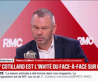 Replay Face à Face - La canicule, la chaleur ont dicté la composition du panier de courses, explique Thierry Cotillard, président du groupement Les Mousquetaires