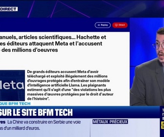 Replay Tech & Co, la quotidienne - À lire sur le site Tech&Co : Romans, manuels, articles scientifiques... Hachette et quatre autres éditeurs attaquent Meta et l'accusent d'avoir pillé des millions d'œuvres, par Sylvain Trinel - 07/05